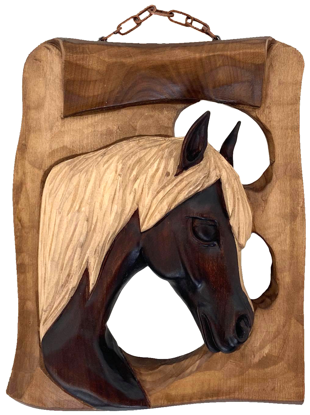 Hlava koně obraz na zavěšení s řetízkem 26x21cm