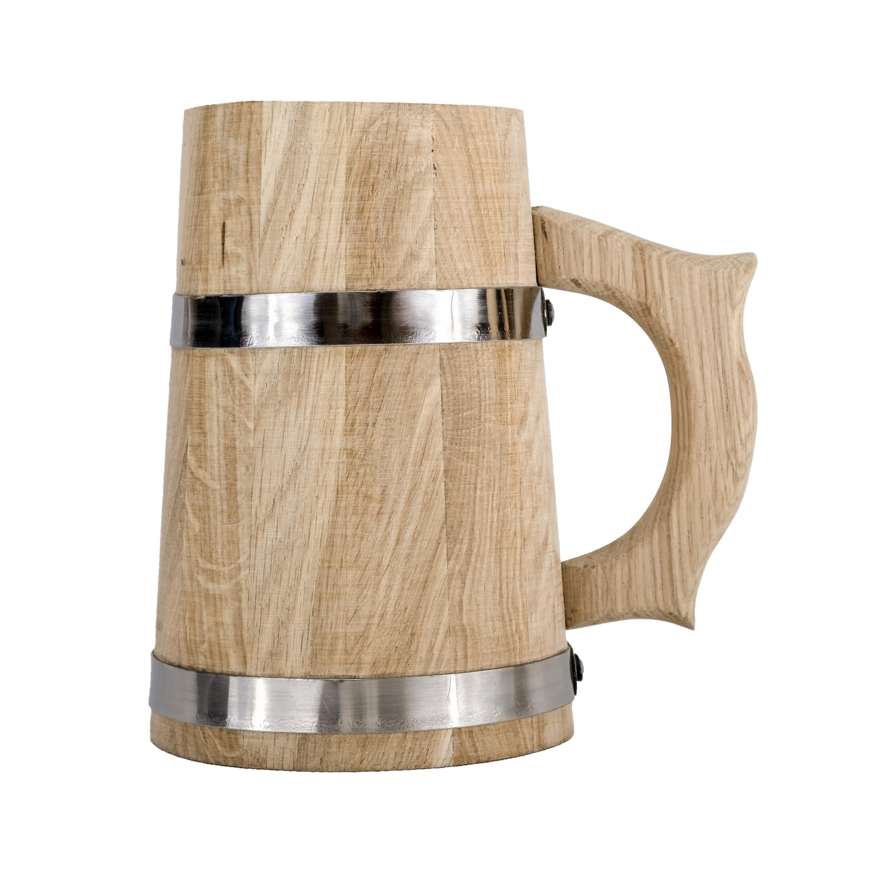 Ručně vyrobený dřevěný pohár s nerezovými obručemi 0,5L