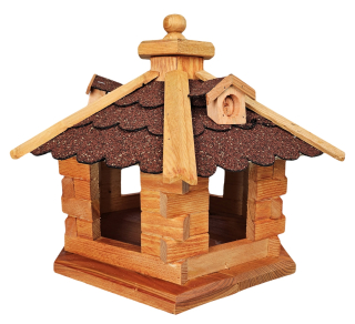 Dřevěné krmítko pro ptáky se zásobníkem na krmivo