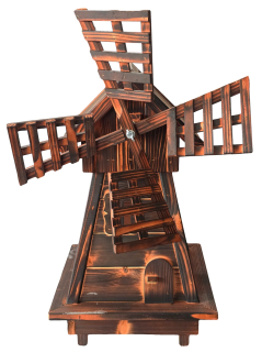 Dřevěný větrný mlýn zahradní, otočný, dekorační tmavý 90 cm