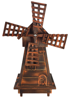 Dřevěný větrný mlýn zahradní, otočný, dekorační tmavý 110 cm