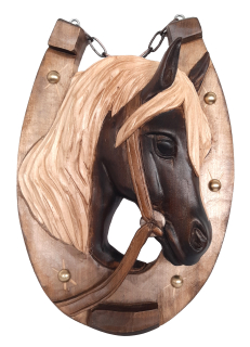 Hlava koně podkova, obraz na zavěšení s řetízkem  27x20cm