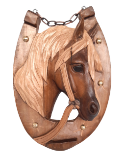 Hlava koně podkova, obraz na zavěšení s řetízkem 27x20cm