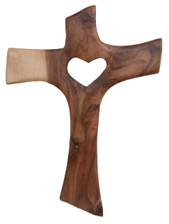 Dřevěný křížek se srdíčkem 27x18cm