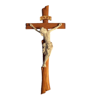 Dřevěný kříž s Ježíšem INRI tmavý