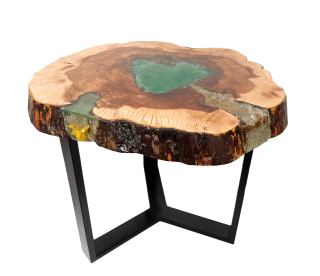 Stůl z ořechového dřeva a kovovou podnoží