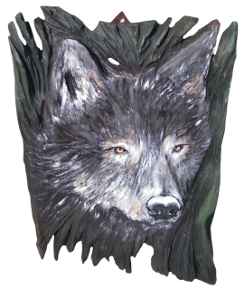 Dřevěný obraz Vlk D, 60 x 49 cm
